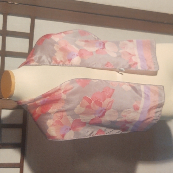 Gray and Pink Flowers Print Silk Scarf - Picture 1 of 4